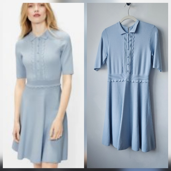 Ted Baker Dresses & Skirts - Ted Baker Baby Blue Scallop Trim Knit Skater Dress
